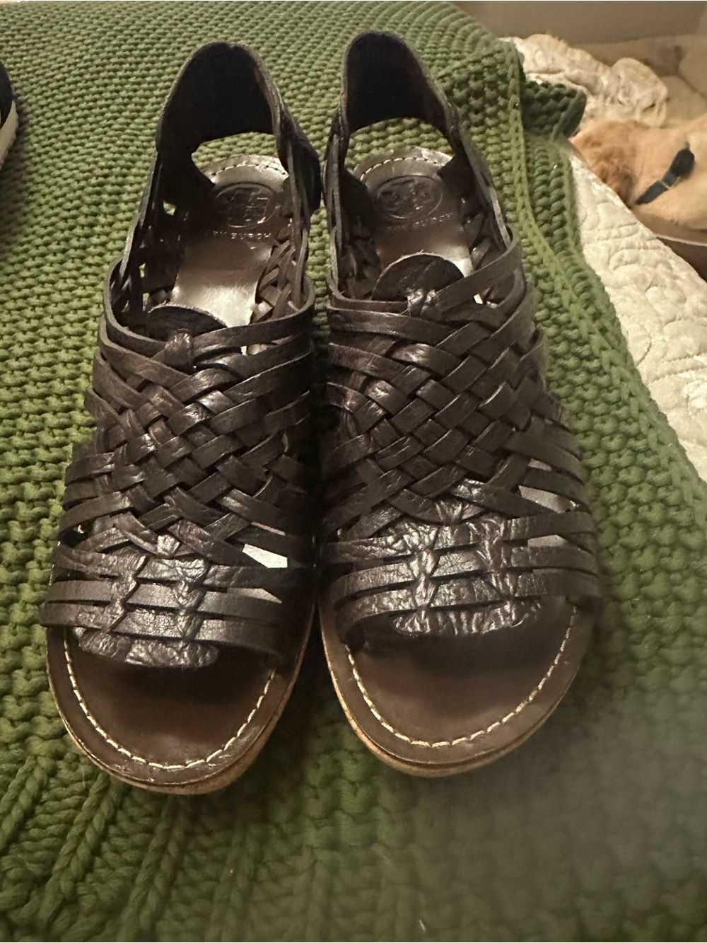 Tory Burch Dark Brown Woven Leather Slingback Sandals 9.5